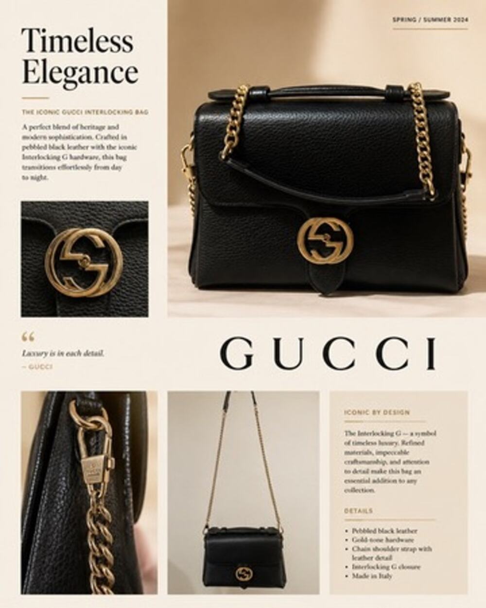 LS051 Gucci Dollar Calfskin Interlocking G Crossbod Bag*grained leather